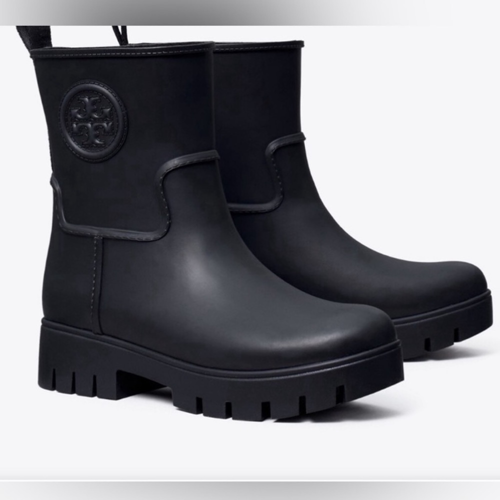 New Tory Burch Short Ankle Rubber Rain Boot Wellie Black Sz 11
